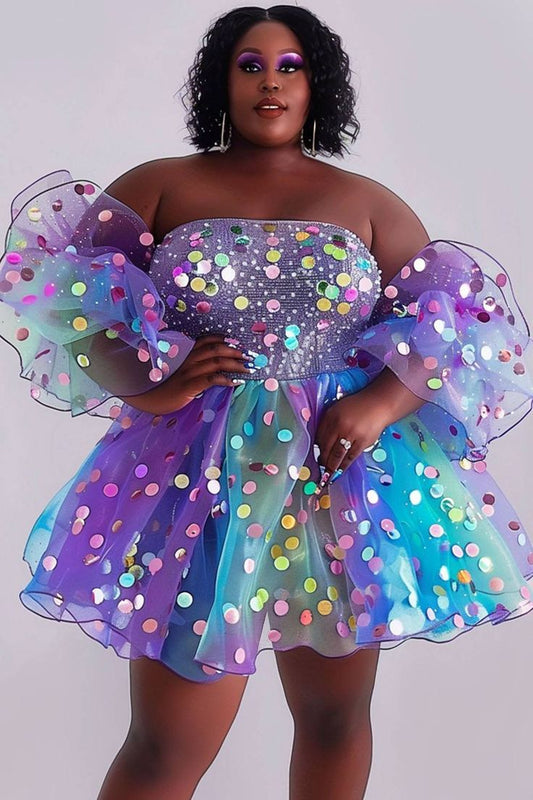Plus Size Homecoming Dress, Purple A-line Organza Hoco Cocktail Dress,AST1811