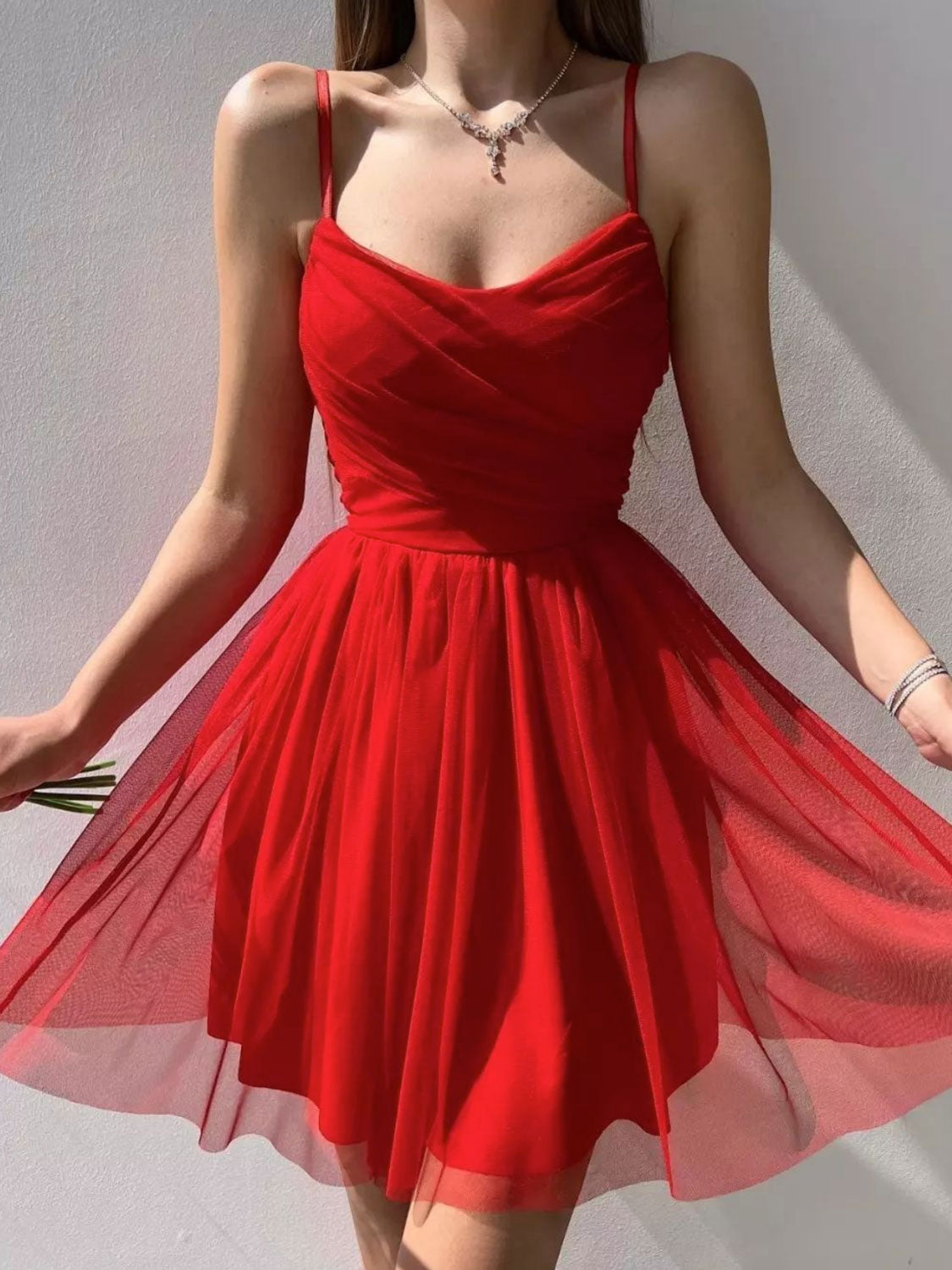 Vestido de fiesta corto rojo sencillo, vestido de cóctel de gasa de corte A