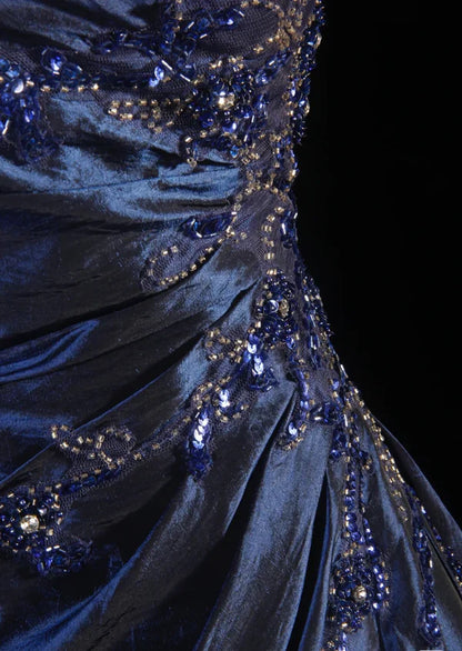 Navy Blue Vintage Elegant Fashion Ball Gown Off Shoulder Long Satin Prom Dress Evening Dress Party Dress gh4246