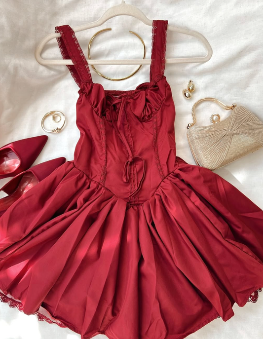 Cute A Line Straps Red Satin Short Homecoming Dress Birthday Dress SH2051