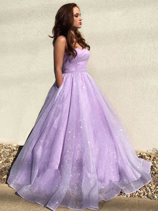 Vestido de fiesta largo de tul morado con lentejuelas, vestido de noche de tul morado TP45