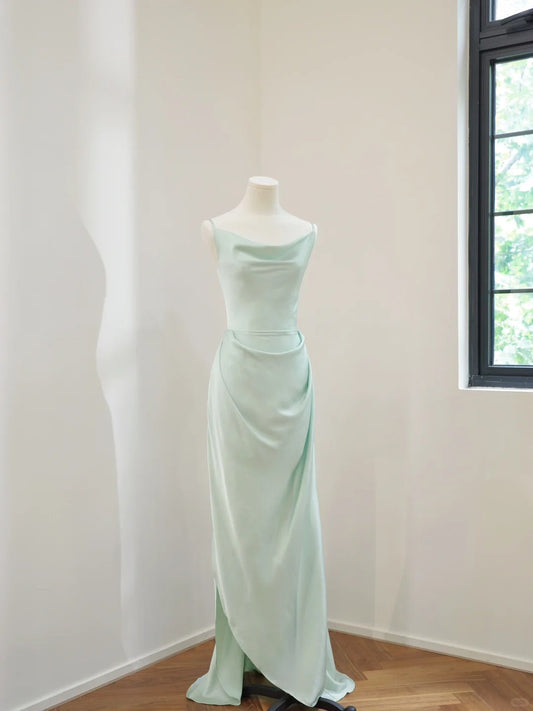 shopuniqlos-Mint Green Simple Fashion Spaghetti Strap Long Satin Ball Gown Evening Dress Party Dress Bridesmaid Dresses gh5056