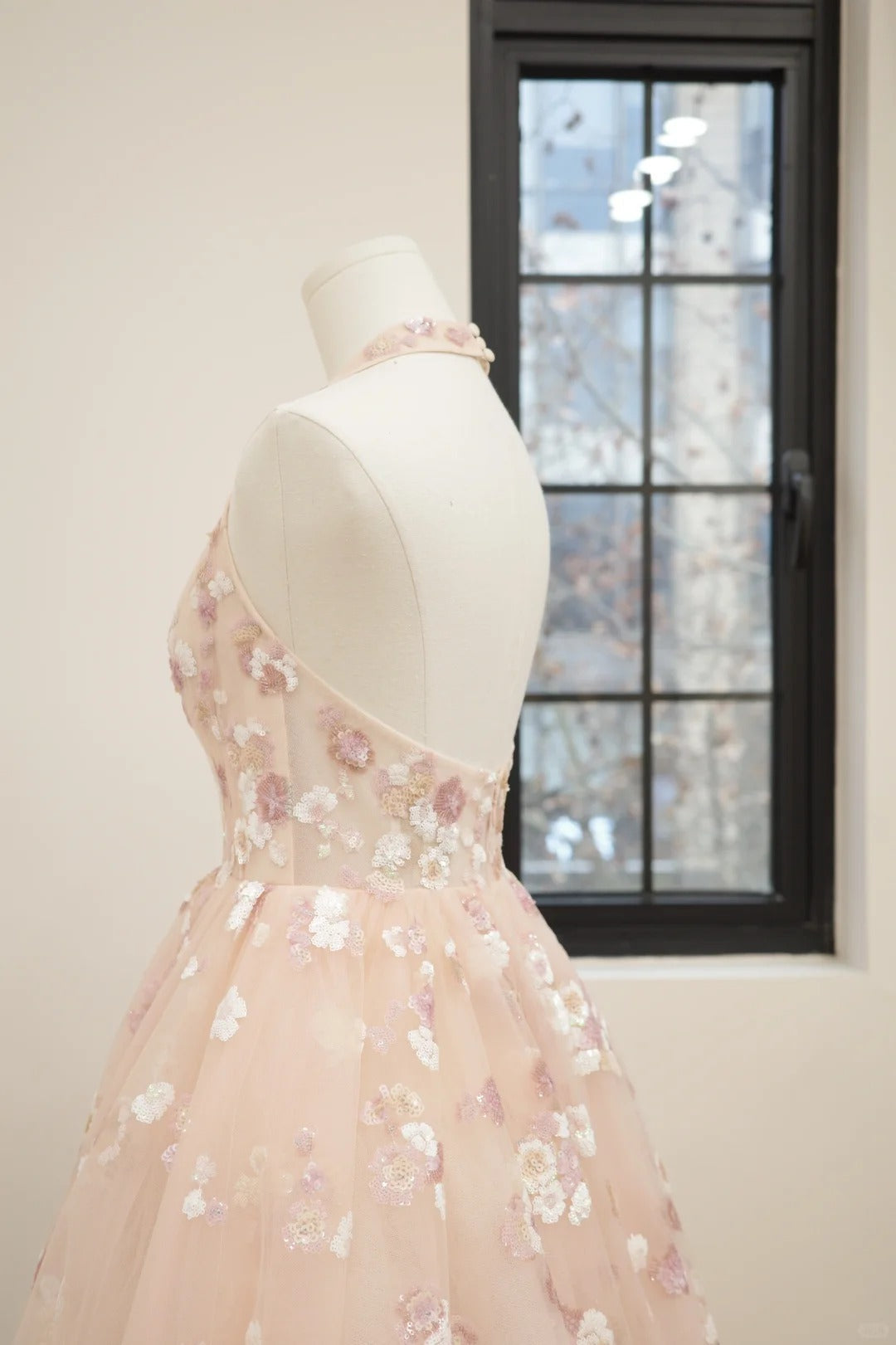 Pink floral fashion long tulle sequin homecoming dress birthday dress Prom dress evening dress gh5071