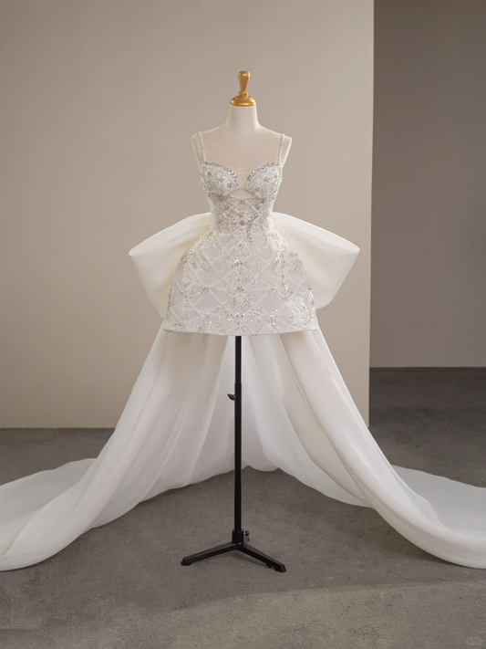 Gorgeous Spaghetti Straps Organza Sequin A Line 16th Birthday Outfits White Mini Homecoming Dress With Bow S809