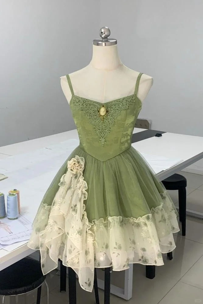 Green/Red Sweet Cute Elegant Pretty Spaghetti Strap Short Chiffon Homecoming Dress Prom Dress Evening Dress Party Dress gh4192