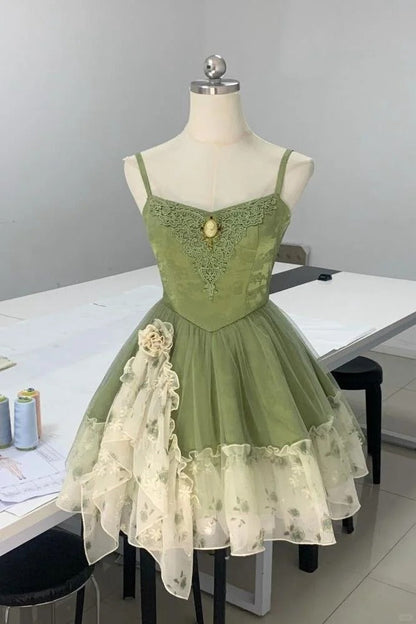 Green/Red Sweet Cute Elegant Pretty Spaghetti Strap Short Chiffon Homecoming Dress Prom Dress Evening Dress Party Dress gh4192