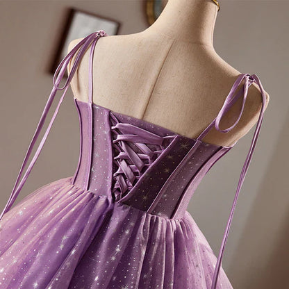 Charming Purple Tulle Design A-line Spaghetti Strap Homecoming Dress TP3625