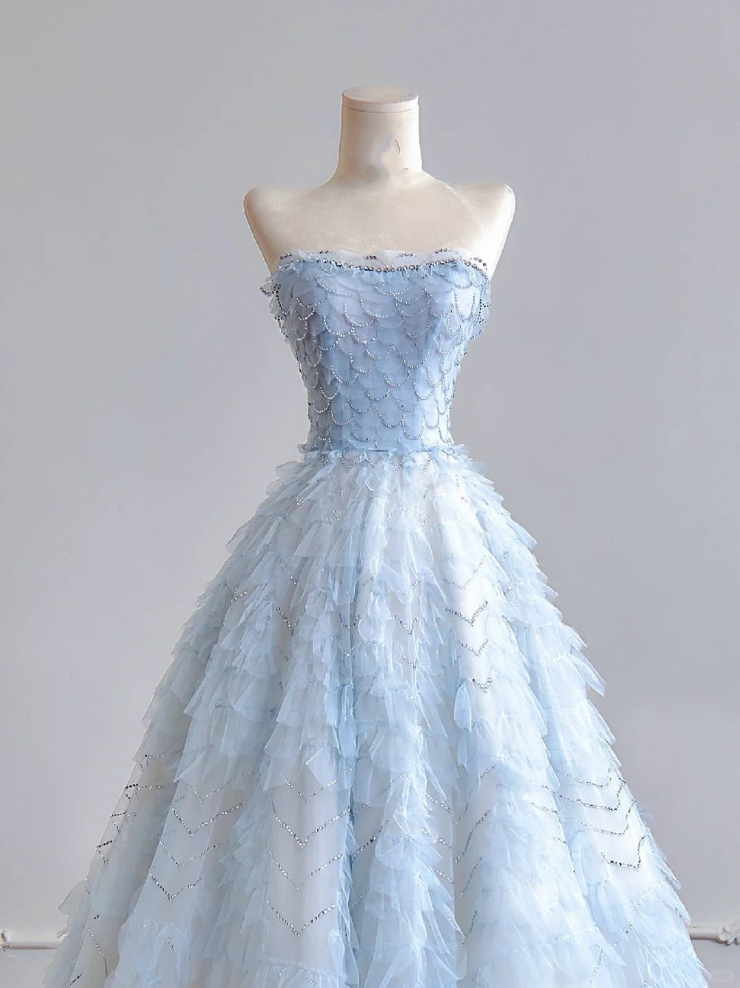 shopuniqlos--Light blue organza fairy long floor-length tulle prom dress wedding dress gh5487