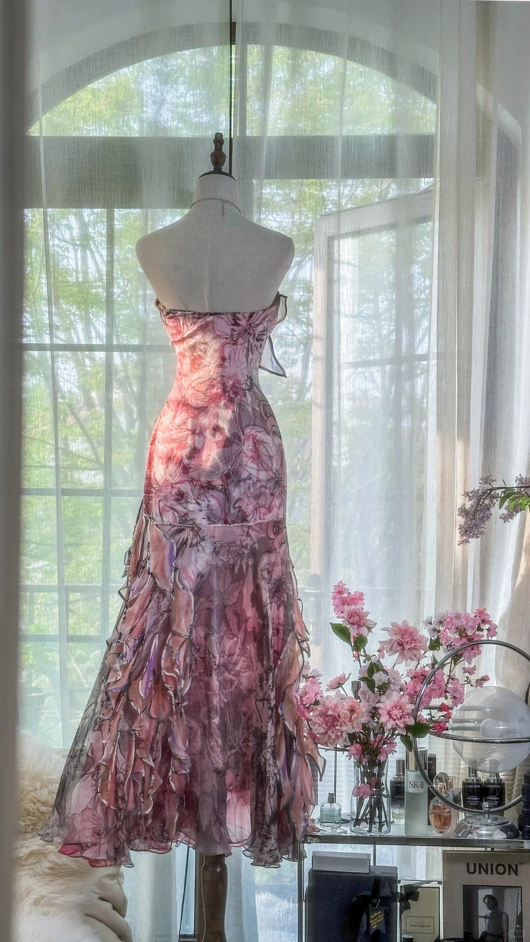 Pink Elegant Romantic Exquisite Floral Long Chiffon Ball Gown Evening Dress Party Dress Prom Dress gh4003