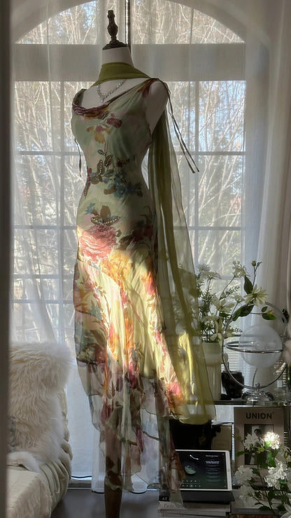Green Romantic Gradient Fashion Elegant Exquisite Beading Long Chiffon Ball Gown Evening Dress Birthday/Wedding Guest/Holiday Party Dress Prom Dress Valentine's Day Date Dress gh4030