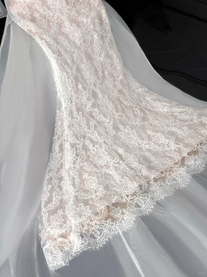 Elegante vestido de novia de sirena con apliques color marfil, vestido de fiesta, vestido de noche TP4222
