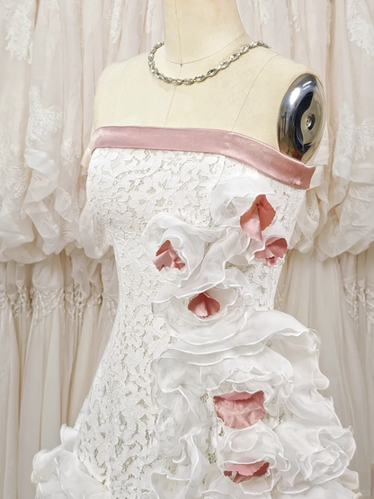 Vintage 3D Flowers Applique Strapless Design A-Line Short Homecoming Dress Party Dress TP4193