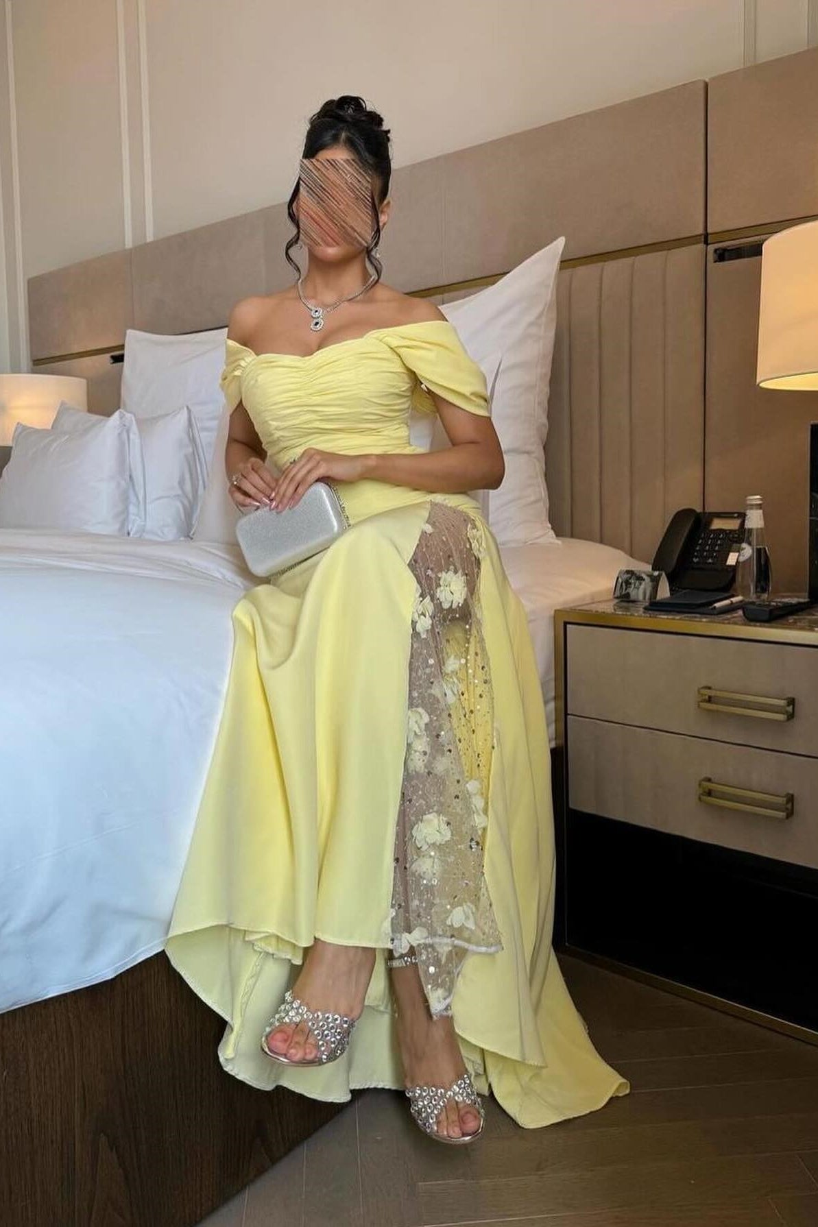 Trendy Mermaid Off the Shoulder Yellow Long Party Dress with Lace Split Front