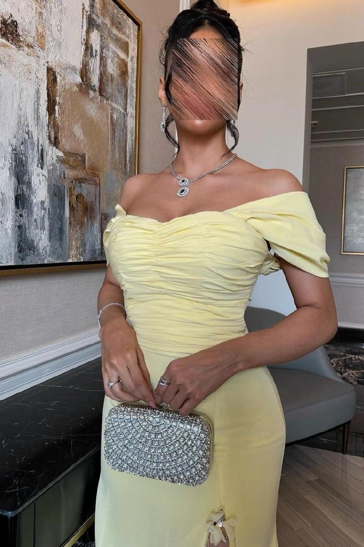 Trendy Mermaid Off the Shoulder Yellow Long Party Dress with Lace Split Front