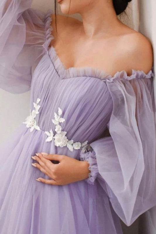 Vestidos de fiesta largos color lila, vestido de gala de tul de corte A, vestido formal de noche