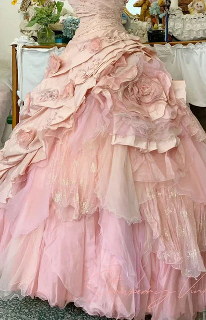 Elegante vestido de quinceañera rosa con flores 3D, corte A, largo hasta el suelo, para fiesta de cumpleaños, noche, baile, TP4421