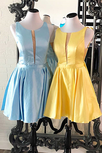 Lindos vestidos cortos amarillos de fiesta de corte A
