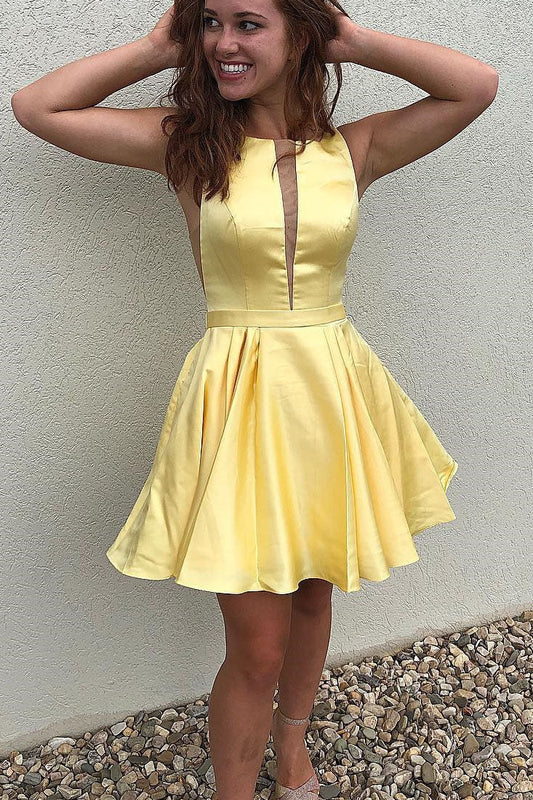 Lindos vestidos cortos amarillos de fiesta de corte A