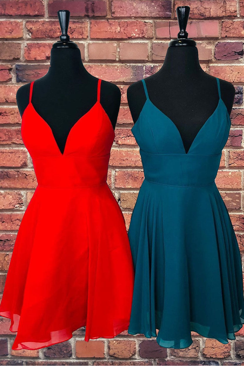Vestidos de fiesta bonitos de gasa roja con tirantes en forma de A