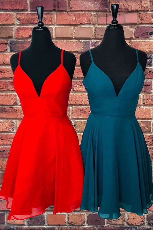 Vestidos de fiesta bonitos de gasa roja con tirantes en forma de A