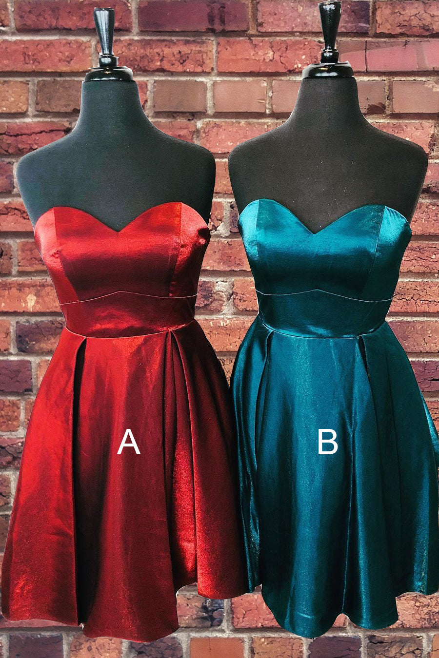 Vestido de fiesta rojo de satén con escote en forma de A y escote en forma de corazón