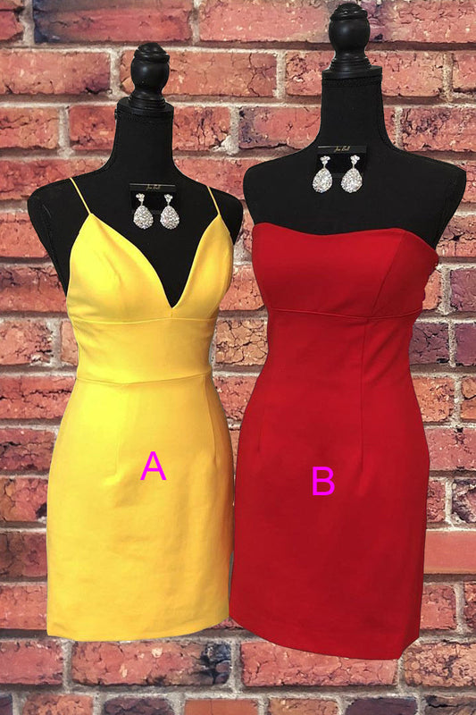 Minivestidos de fiesta amarillos sencillos con corte tubo