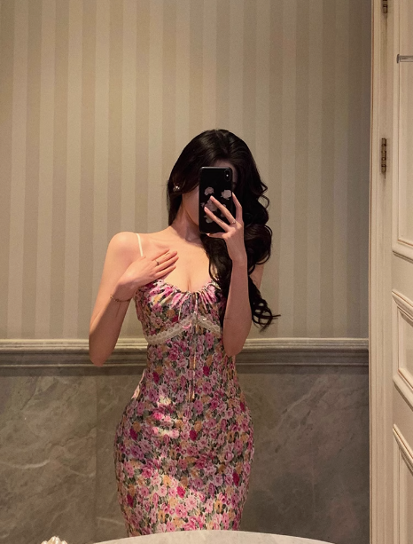Vestido largo elegante de sirena con tirantes finos y estampado floral rosa para cumpleaños número 18, ideas para vestidos de cumpleaños número 21 para mujeres (DP1313)
