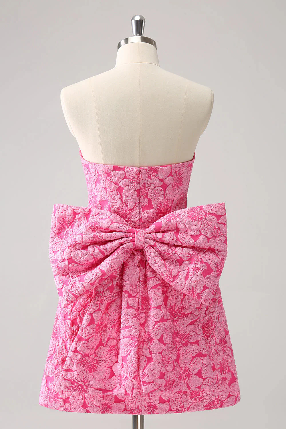 Vintage Rose Pink Bow Design A-line Floral Sleeveless Strapless Homecoming Dress TP3453