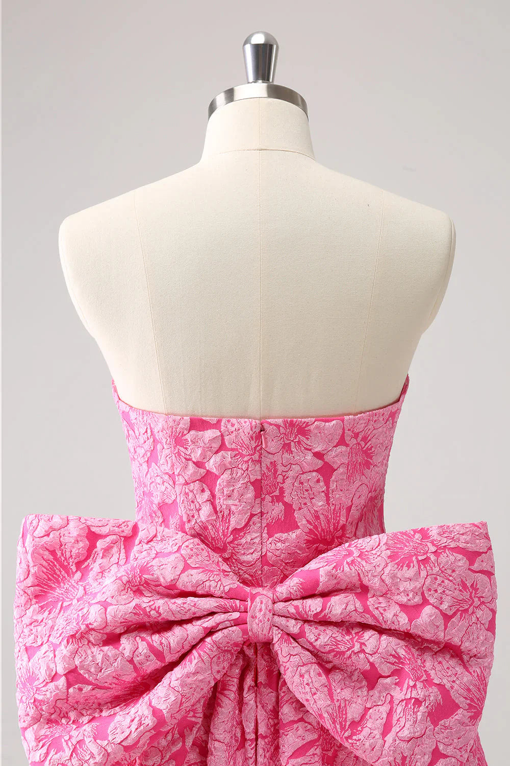 Vintage Rose Pink Bow Design A-line Floral Sleeveless Strapless Homecoming Dress TP3453