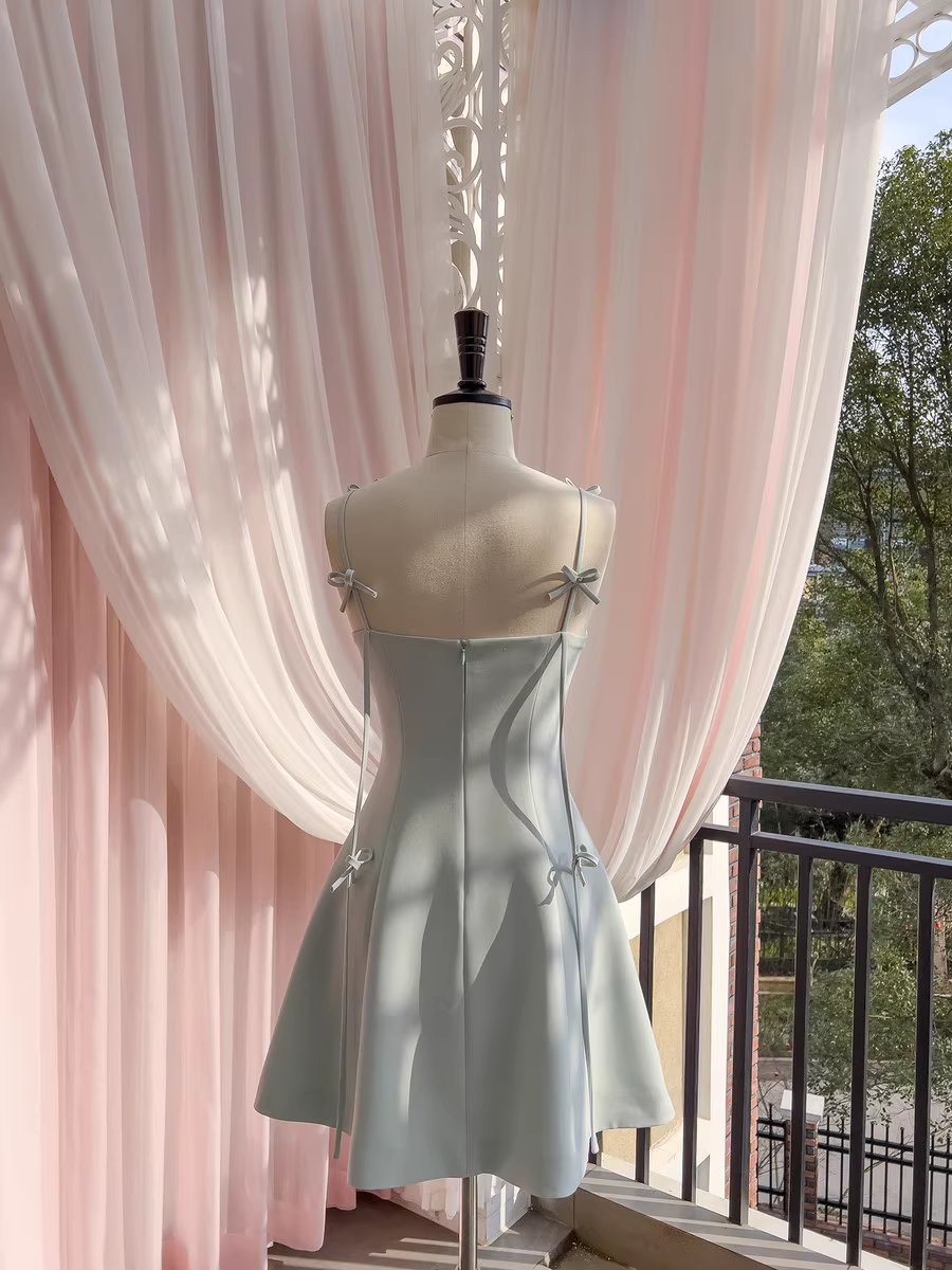 New Fashion Bow Design A-line Spaghetti Strap Party Dresses Homecoming Dresses, TP3809