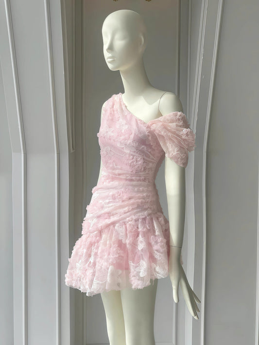 Vestido corto de satén con encaje rosa, de un solo hombro, para fiesta de graduación, Hoco Dresses DH2777