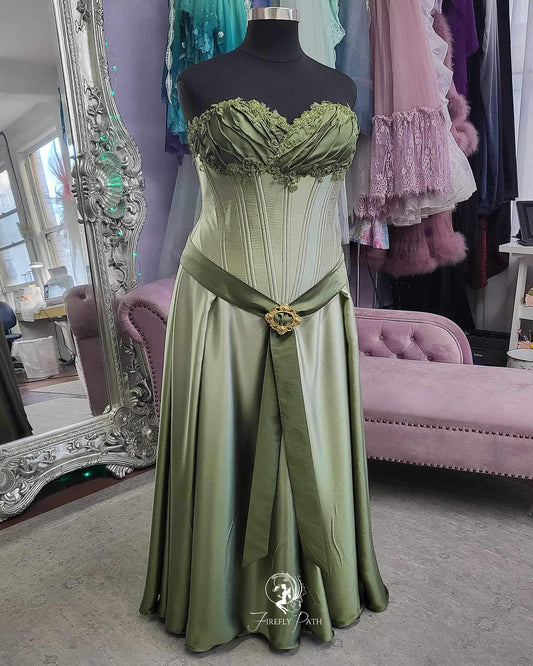 Vestido de fiesta de satén verde con tirantes vintage, corte A, vestido de noche TP2385