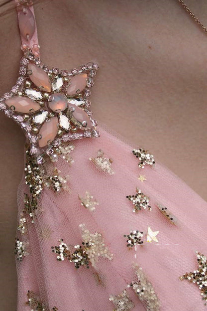 Sparkly Starry Long Prom Dresses, A-line V-neck Stars Sequin Formal Dress MP1213