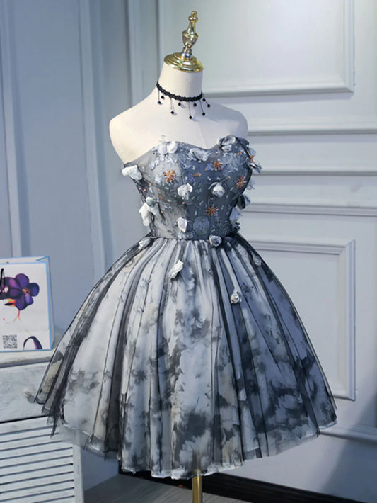 Black Short Prom Dresses, Black Cute Puffy Homecoming Dresses TP37