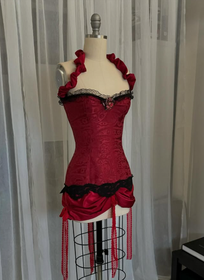 Nuevo vestido de fiesta corto con escote corazón y diseño en color burdeos, TP3912