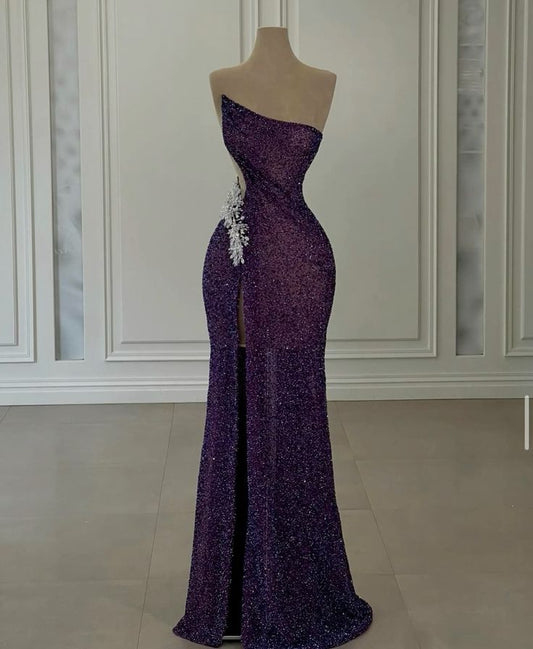 shopuniqlos-Purple Shiny Sexy Elegant Long Sequin Slit Prom Dress Evening Dress Party Dress gh5034