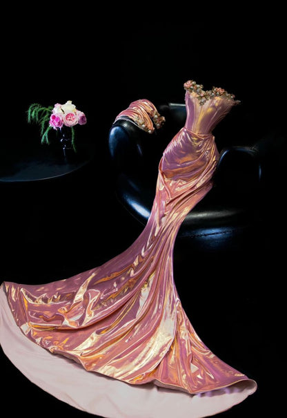 Gorgeous Mermaid Off the Shoulder Flower Satin Long Prom Dress Evening Dress SH3241