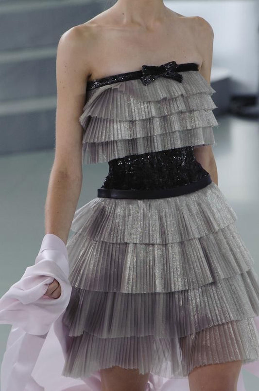 Unique A Line Strapless Layered Grey Tulle Black Sequin Homecoming Dress SH3261