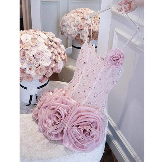 Vestidos de fiesta cortos rosas con tirantes finos, elegantes y cortos, para cóctel, de noche, para 16 cumpleaños, DH2780