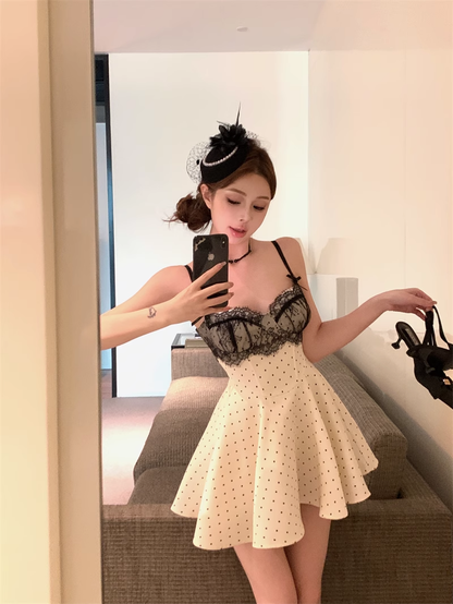 Fashion Lace Dot-patterned Design A-line Spaghetti Strap Homecoming Dress TP3700