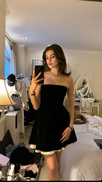 Sexy Black A Line Strapless Velvet Homecoming Dress Cocktail Dress Outfits SH3916