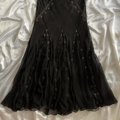 Fairytale Black Vintage Floral Chiffon Long Chiffon Elegant Ball Gown Evening Dress Birthday Party Dress gh4271