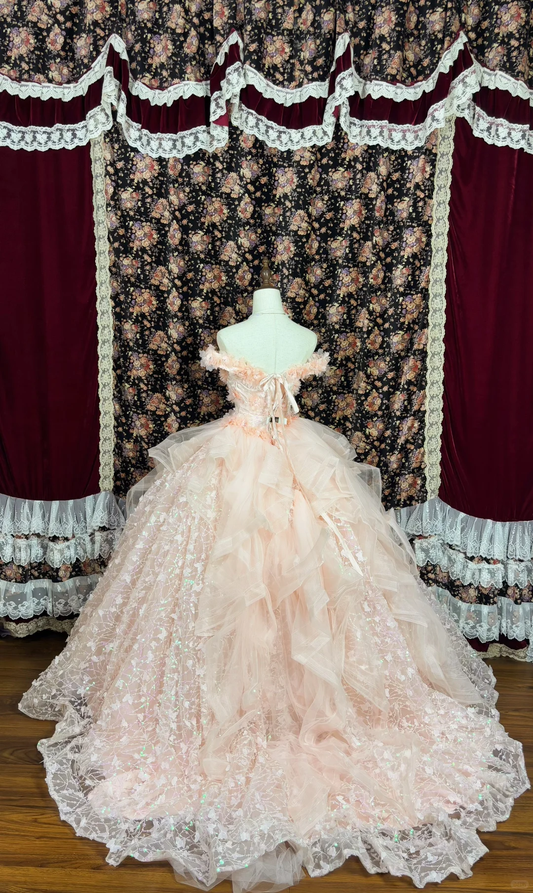 Elegante vestido de quinceañera con escote en forma de corazón, cuentas y hombros descubiertos, sin tirantes, corte A, largo hasta el suelo, para fiesta de graduación, vestido de noche, vestido de gala TP4387