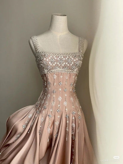 shopuniqlos-Pink Gorgeous Exquisite Beaded Short Satin Homecoming Dress Birthday Dress gh5306