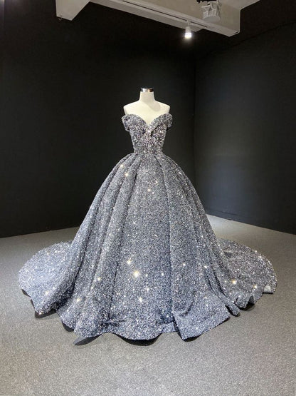 Silver/Red/Green Shiny Gorgeous Sequined Long Prom Dress Evening Dress Off Shoulder Adult Ceremony Dress gh3128