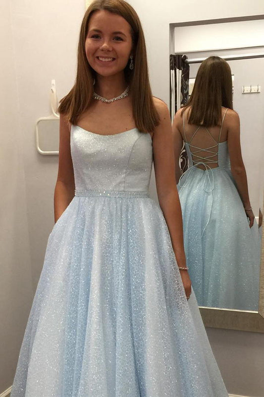 Sparkly Spaghetti Straps Lilac Long Prom Dresses With Sequins MP01
