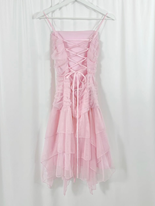 Pink Layered Tulle Pleated Short Homecoming Dress Birthday Dress Outfits SH3539