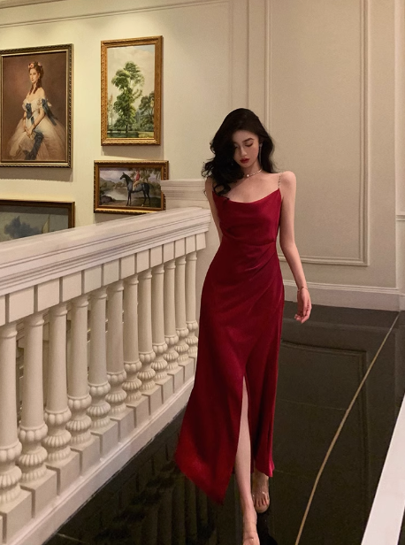 Vestido rojo sexy de sirena con tirantes finos para cumpleaños número 21. Ideas de vestidos de cumpleaños para mujeres (DP2317)