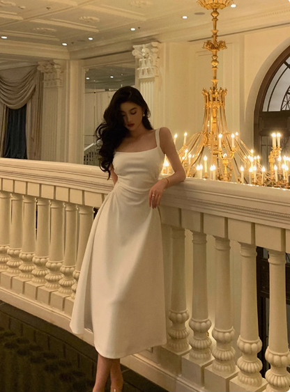 Vestido blanco sexy de tirantes finos para fiesta de cumpleaños número 21, corte A, atuendos de cumpleaños, ideas para vestidos de cumpleaños para mujeres DP2319