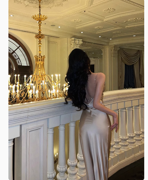Vestido de fiesta de sirena con tirantes finos color champán para 18 cumpleaños, ideas para vestidos de cumpleaños para mujeres (DP2325)